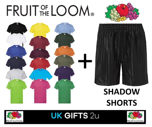 FRUIT OF LOOM T-SHIRT & SHADOW SHORTS Child Youth Shirt Plain Children School PE