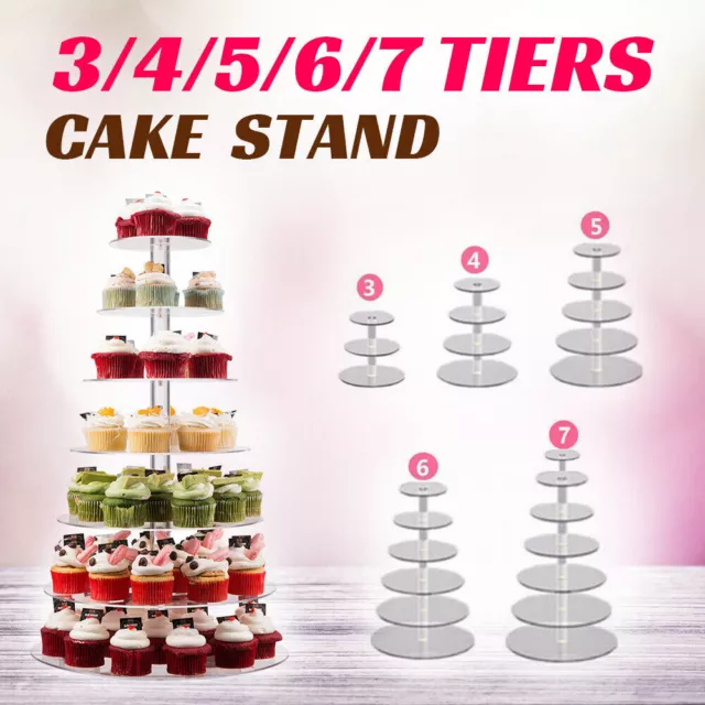 3/4/5/6/7/Tier Cake Stand Acrylic Clear Round Cupcake Birthday Wedding Party