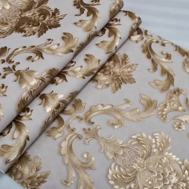 10M PVC Luxury Gold  Metallic Textured Damask Wallpaper Roll  Home Decor