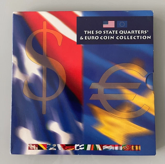 Coffret UNC 17 pièces - Collection de 12x1euro et 5x1/4 dollar US MINT - BE