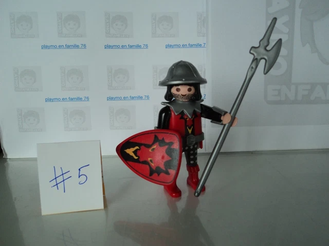 LOT DE PLAYMOBIL * 6 Chevaliers Du Dragon Rouge Et Noir + Accessoires