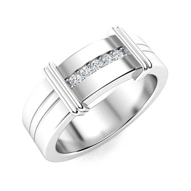 950 Platine Rond 0.10 Carat Véritable Diamant Homme Alliance 6.5 MM Tout Tailles