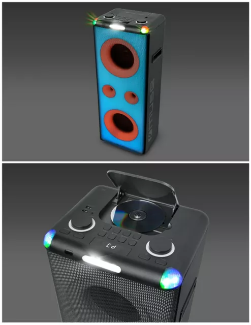 Enceinte autonome à led party box portable avec lecteur cd + micro - bt/cd/aux/usb  