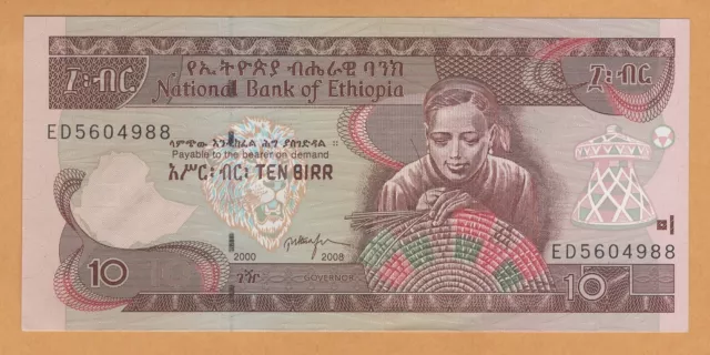 ETHIOPIA 10 BIRR UNC 2000 EE / 2008 P-48e Prefix ED Banknote