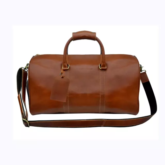 Premium Full Grain Leather Duffle YKK Zipper, 22" Weekender Bag, Stylish Barrel