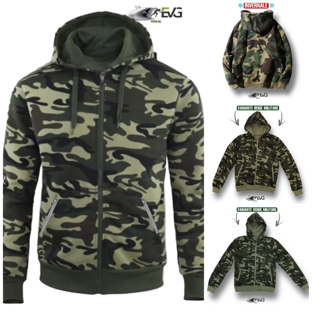Felpa Militare Mimetica Tattica Calda Invernale Camouflage Cappuccio Beige Verde