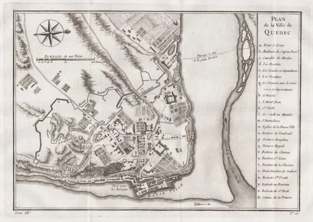 Quebec Canada map Karte plan Kupferstich engraving carte Bellin 1750