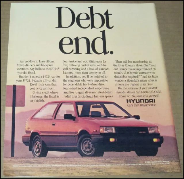 1989 Hyundai Excel Print Ad Car Automobile Advertisement Page Vintage 10" x 12"