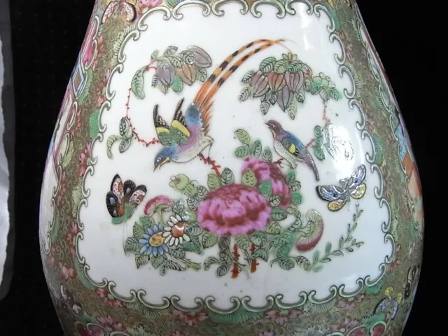 Ancienne Grande Paire De Vases Porcelaine Emaille Canton Chine Chinese Asiatique 8
