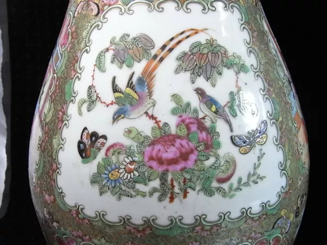 Ancienne Grande Paire De Vases Porcelaine Emaille Canton Chine Chinese Asiatique 8