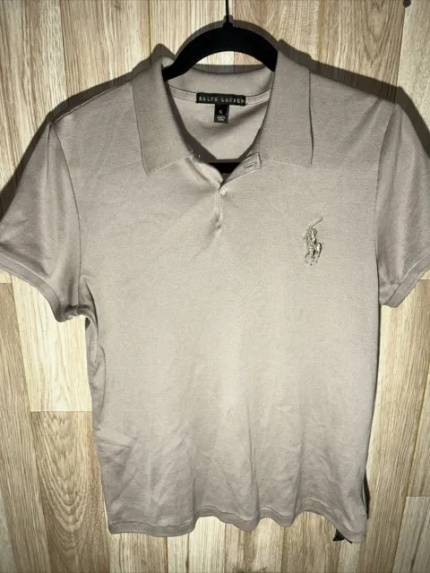 Ralph Lauren Black Label Slim Fit Big Pony Polo Shirt Beige Womens Size XL