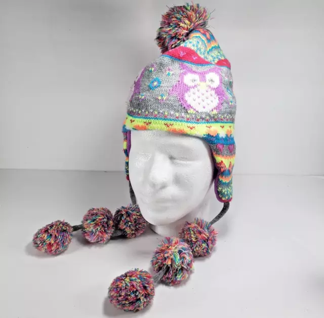 Justice Winter Hat & Scarf Set Knit w/ Fleece Lining Owl Design