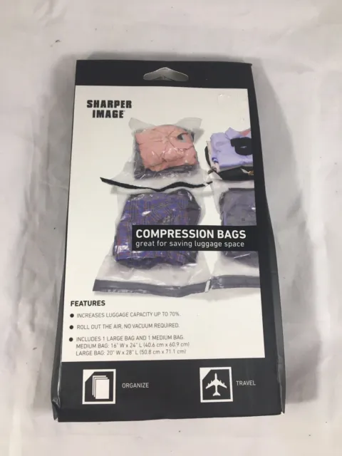 NEW IN BOX Sharper Image 2 PC Medium Large Travel Compression Bags Luggage