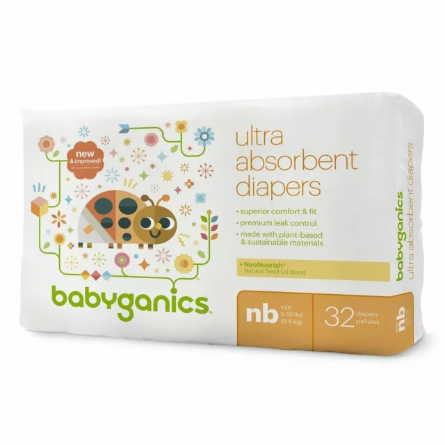 Babyganics Ultra Absorbent Baby Diapers , Newborn, 32 Count