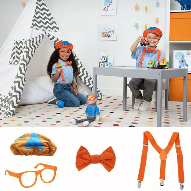 Be Like Blippi, Dress up! Role play Costume Hat Glasses Suspenders Bow Tie Dress