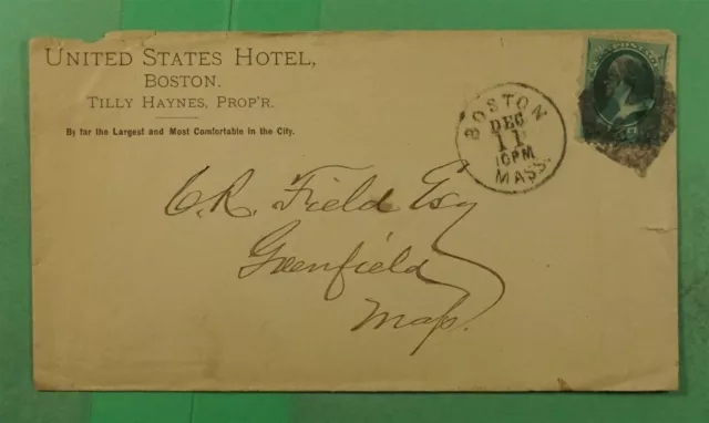 DR WHO 1880S FANCY CANCEL K NEGATIVE BOSTON MA HOTEL ADVERTISING j96753