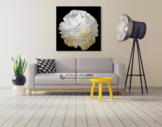 White Flower Stretched Canvas Print Framed Wall Art Home Office Decor Painting