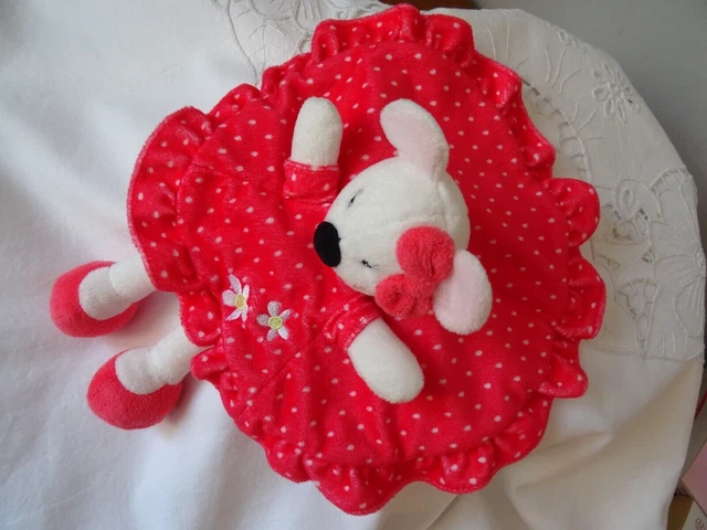 Doudou Souris Pat & Ripaton Plat  Rond 25 Cm Rose Broderie Fleurs 3