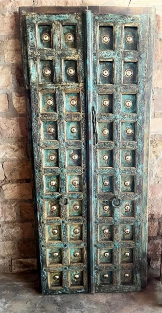Antique India Door, Blue Brass Star Exterior Doors, Barn Doors, Patio, Garden 83 2
