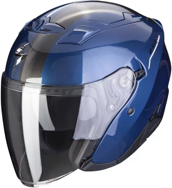 Casco Helmet Moto Jet Scorpion Exo 230 Sr Blu Scuro Bianco Tg S