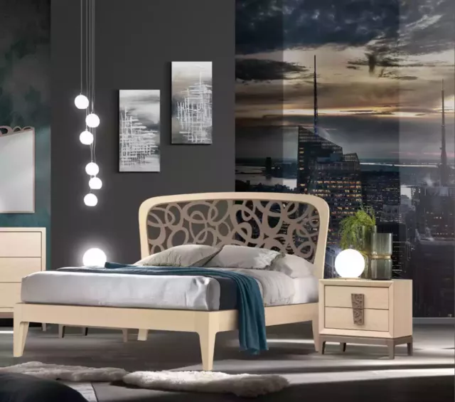 Chambre à Coucher Set Lit 2x Nachttische Design Meuble Neuf 3tlg Moderne Bois