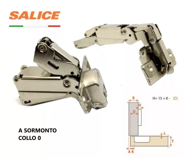 CERNIERA SALICE C2AFA99 Angolo 165° COLLO MM.0 A SORMONTO ANTA CUCINA MOBILE