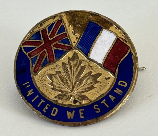 vintage Canada "United We Stand" lapel pin-Union Jack + France Flags-WWII?