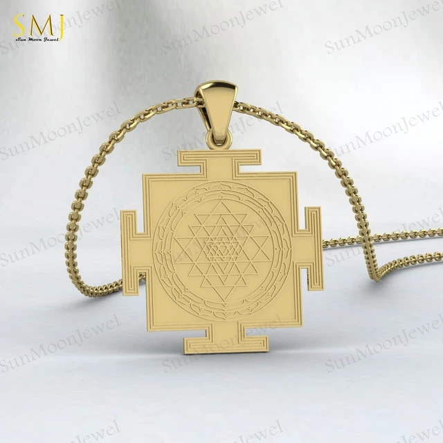 Sri Yantra Necklace Spiritual Sacred Geometry Yoga Meditation Charm 925 Silver