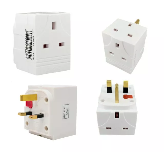 3 Way Adaptor 3 Pin Mains Socket 13 Amp Double Household Multi Plug Adapter Uk