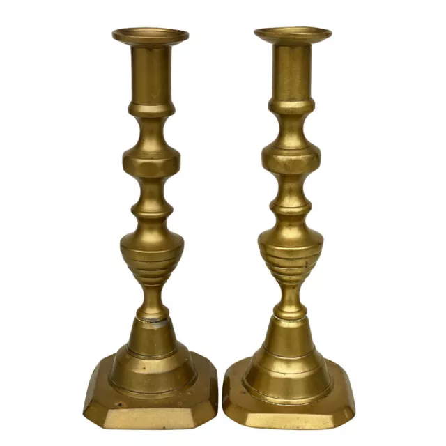 Antique Traditional Colonial Brass Candlestick Holders - A Pair