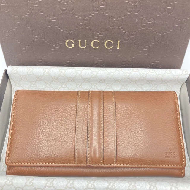 Auth used GUCCI purse Leather long wallet Italy Brown Beige 397 Sherry