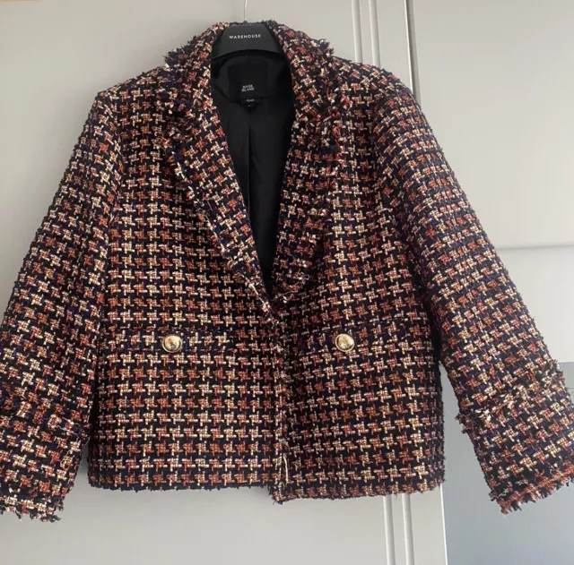 River Island Red Navy Check Designer Style Blazer Jacket With Gold Buttons 18