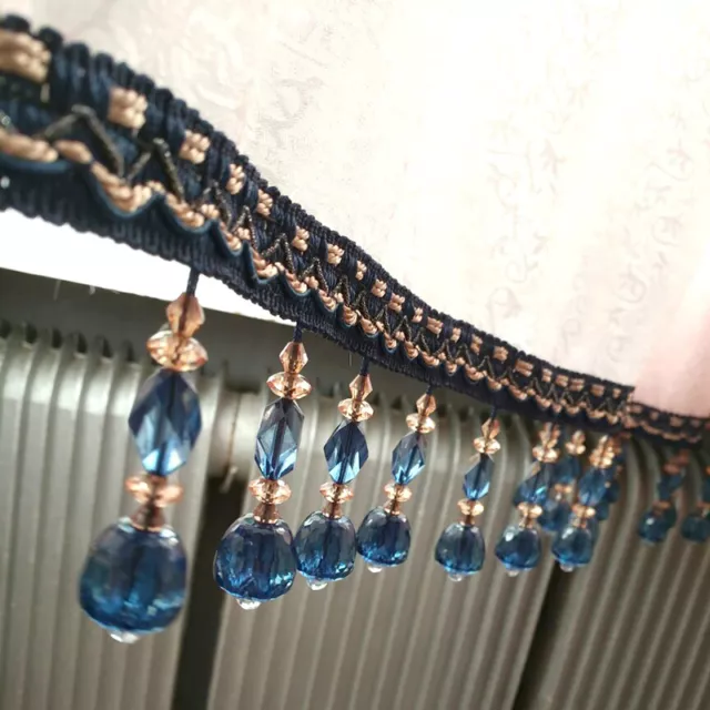 1M Crystal Beaded Curtain Fringe Trim Lace Tassel Trim Sewing Craft Home Decor