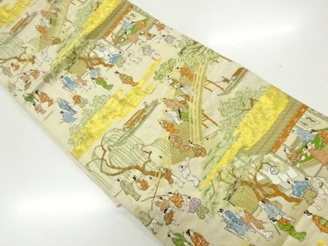 47967# Japanese Kimono / Fukuro Obi / Woven People In The Past