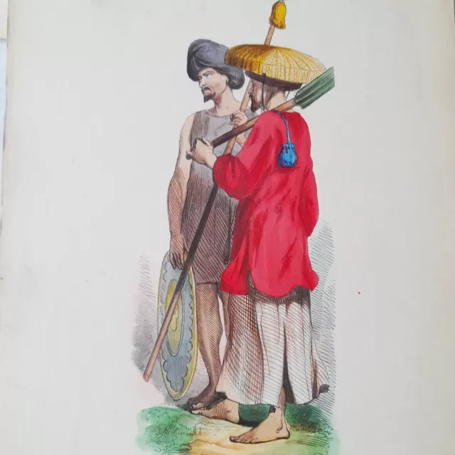 Cochinchine Indochine Soldat Asie  Costume Gravure Couleurs 1843 G64