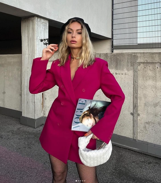 ZARA NUOVO ABITO Blazer Donna Doppio Petto Giacca Lampone Fucsia