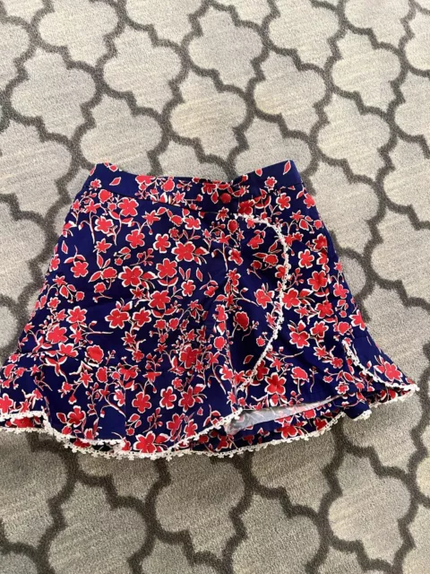 Oscar De La Renta Girls Size 10 Cotton Floral A-Line Skirt Navy