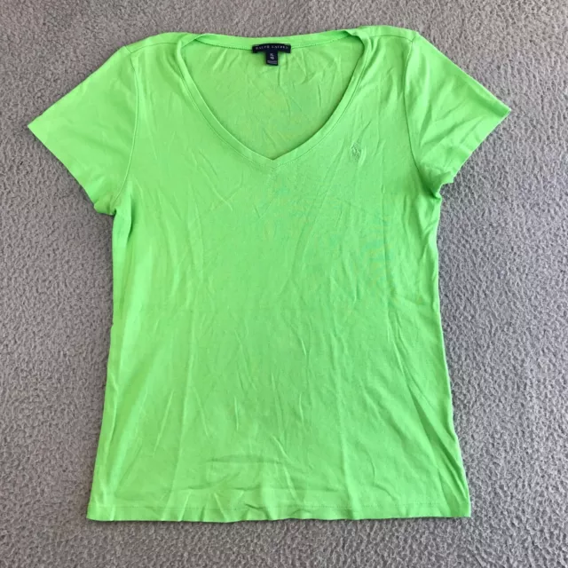 Ralph Lauren Shirt Women's XL Green Short Sleeve Pullover V-Neck Tee Logo Casual