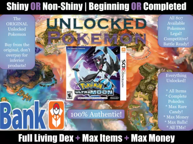 Unlocked Pokemon Ultra Moon + All 807 Pokemon Legal Shiny Max Item Money Events