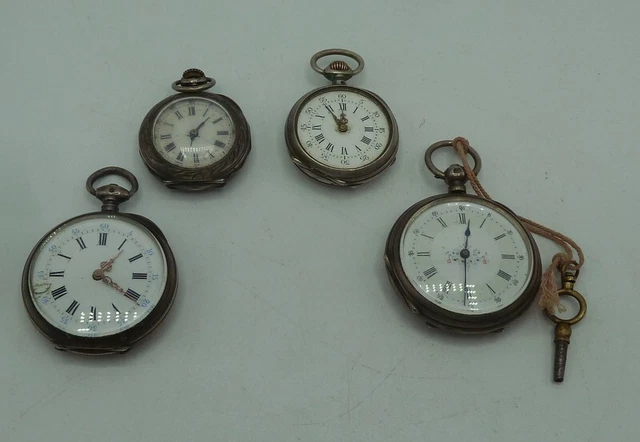 Lot De 5 Montres à Gousset - 4 En Argent Massif Poinçon Crabe + 1 Acier - Mécaniques Manuelles