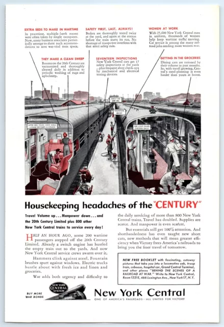 WWII New York Central Railway Railroad RR Housekeeping 1944 Print Ad 6.75x10"