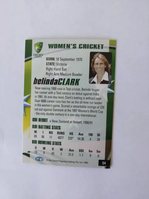 2003 ACB - Australian Cricket Women's team - complete 7 card set - cards 54-60