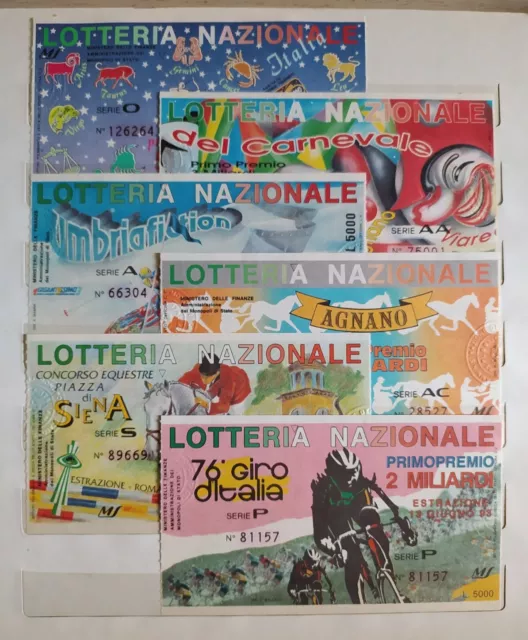Biglietti lotteria nazionale anno 1993 completo, 12 pezzi