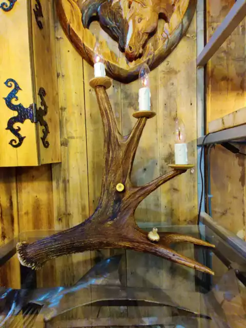 Moose Elk Deer Antler Table Desk Lamp Handmade 3 Flicking Bulb Inc.Home Barn B