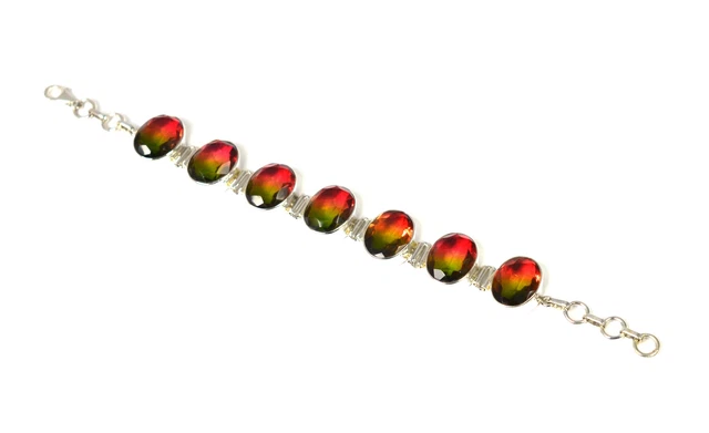 925 SOLID STERLING SILVER CUT WATERMELON QUARTZ BRACELET-7.5 INCH n331