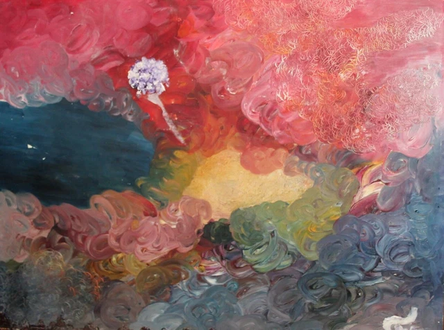 Peinture à l'huile expressionniste abstraite vintage signée