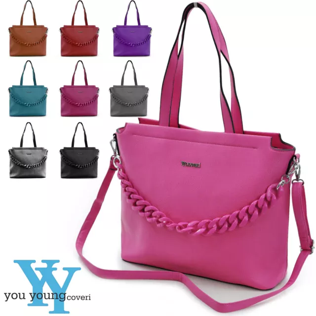 Bolso de Mujer Fucsia Negra Cadena Bandolera yycoveri Grande Piel Hombro Compras