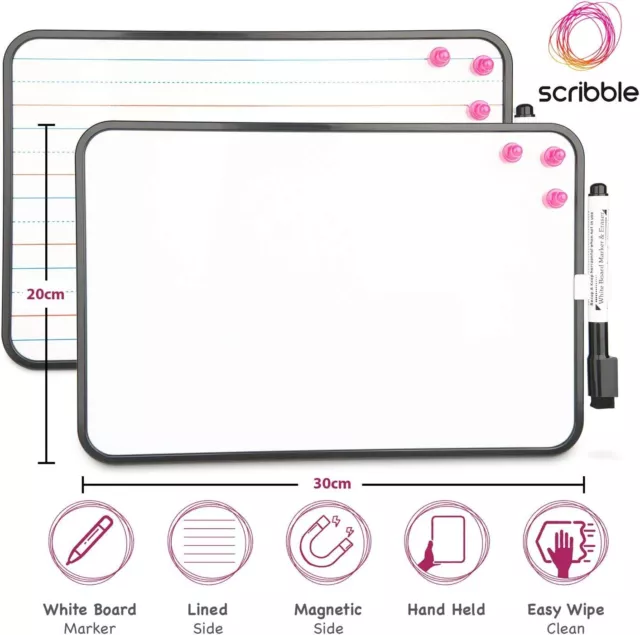 Magnetic A4 Dry Erase Board/Whiteboard Double Sided. Comes with Pen & Eraser 2