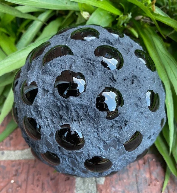 Crater Orb, 4.75", handmade, black cement grout glass gems unique tabletop décor