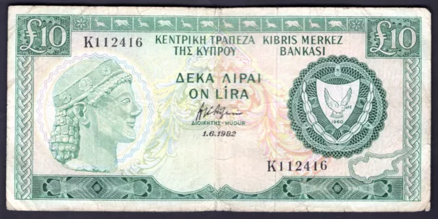 Cyprus, £10, 1982. K112416. Nearly Fine.